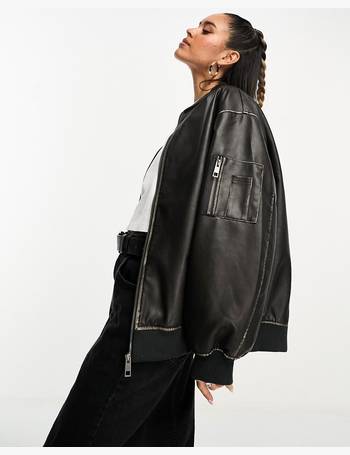 ASOS DESIGN faux leather oversized bomber jacket in black