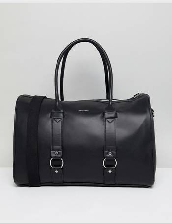 ASOS DESIGN holdall doctors bag in black faux leather and gold trims