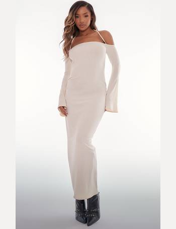 PrettyLittleThing, Dresses, Plt Shape White Slinky Long Sleeve Plunge  Ruched Bodycon Dress