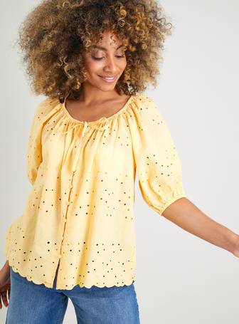 LONG SLEEVE EYELET PEASANT TOP