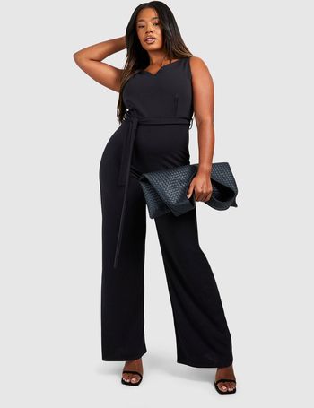 Plus Cowl Neck Belted Wide Leg Jumpsuit