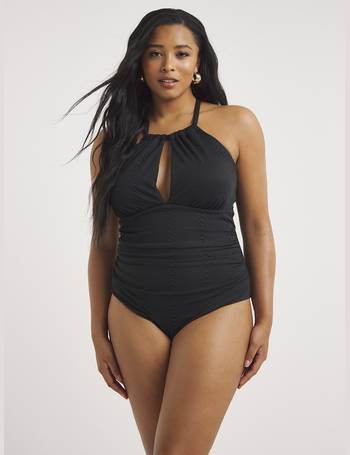 Figleaves Fuller Bust Swimsuit With Mesh Polka Dot Straps In Black for Women