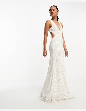 A Star is Born sheer embellished maxi dress with built in bodysuit in  silver