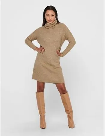 ONLY Tan Long Sleeve Cowl Neck Jumper Dress