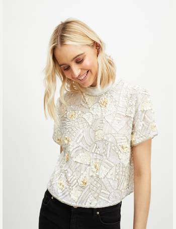 Miss Selfridge frill detail corset top with eyelet details in