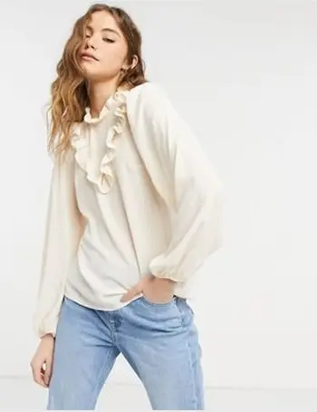 ASOS DESIGN long sleeve sheer blouse with ruffle frill detail and