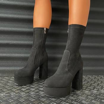 odette black lycra platform block heel ankle boots