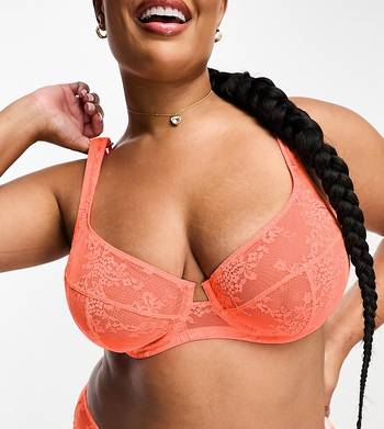 ASOS DESIGN Curve Kaye lace and spot mesh underwired bra in red