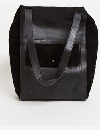 Urbancode leather tote bag with suede pocket in online black