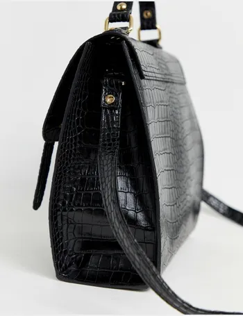 asos design push lock satchel in croc