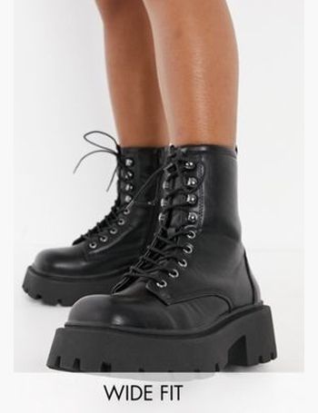 truffle collection wide fit chunky lace up boots in black