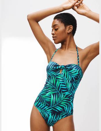 JOHN LEWIS Nassau Twist Front Leaf Print Swimsuit in Navy/Green