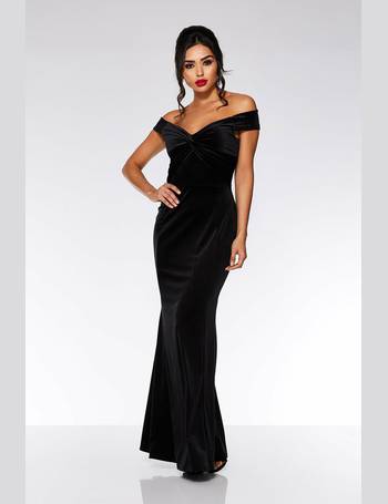 quiz black velvet bardot dress