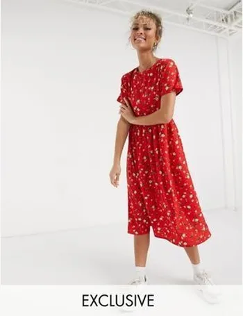 wednesday's girl midi dress with shirred top and tiered skirt in ditsy floral