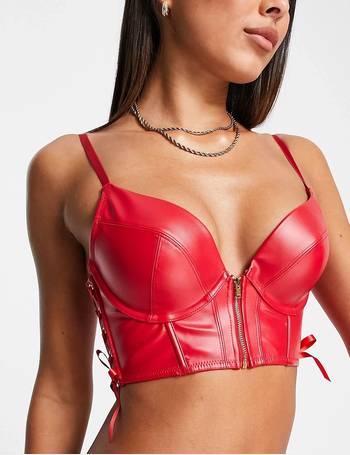 Hunkemoller Vicky lingerie set faux leather bra in red