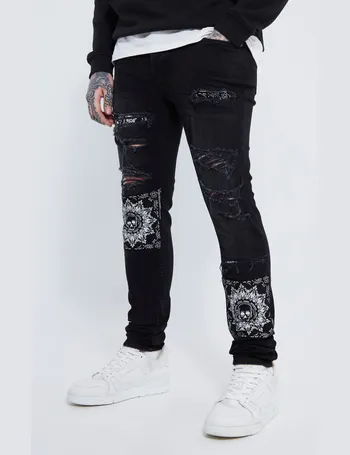 Slim Fit Rip & Repair Paint Splatter Jeans