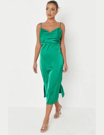 Silk Spaghetti Strap Dress With Tie Back Silk Dress, Green, 43% OFF