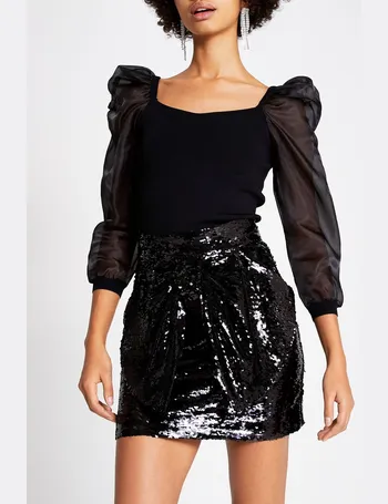 black sequin bow mini skirt