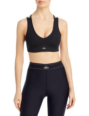 Alo Yoga Black Ribbed Blissful Henley Bra Top Small - $20 (75% Off