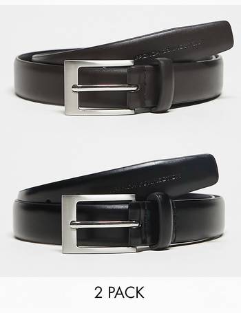 Pull&Bear Men's' Black Black Faux Leather Belt with A Matte Buckle