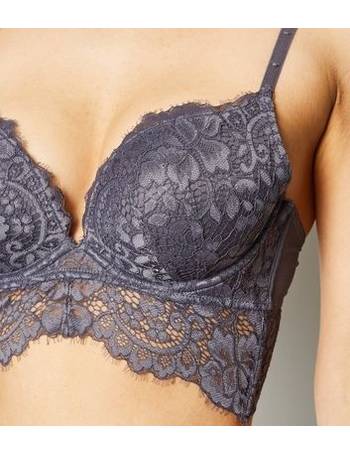 Khaki Geometric Lace Longline Push-Up Bra New Look