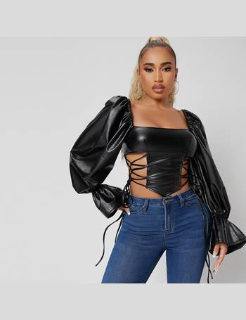 Kobeque - Lace-Up Faux Leather Halter Top