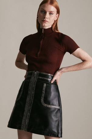 debenhams brown leather skirt
