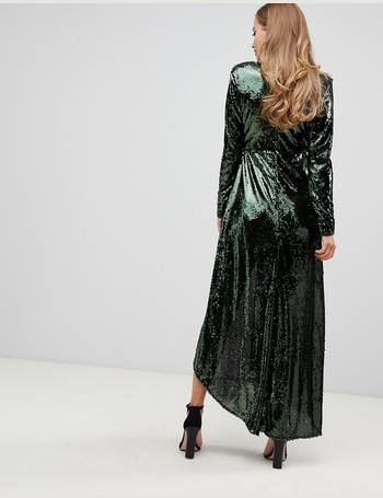 asos edition plunge asymmetric maxi dress in sequin