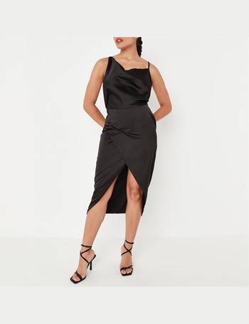 Missguided Petite Asymmetric Cowl Neck Satin Midi Dress