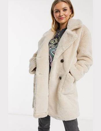 qed london oversized borg coat in cream