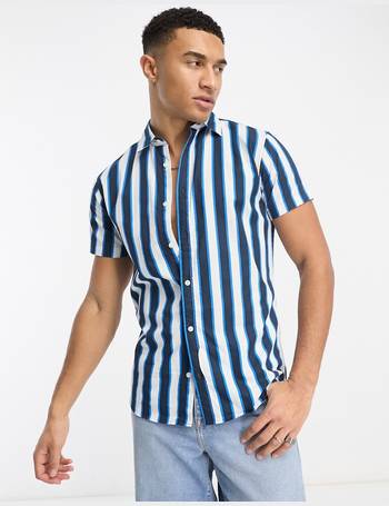 Hollister stripe short sleeve rayon shirt in navy