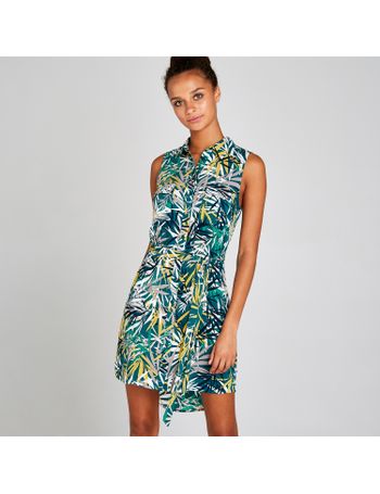 apricot tropical palm dress