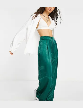 Stradivarius satin trousers in green