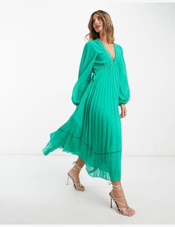 ASOS Maternity Drape Ruffle Midi Dress With Lace Insert And Tassel Detail  in Green