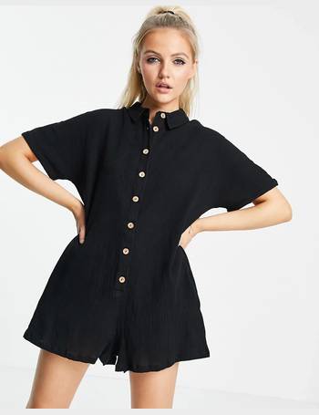 ASOS DESIGN button through shirt romper in white