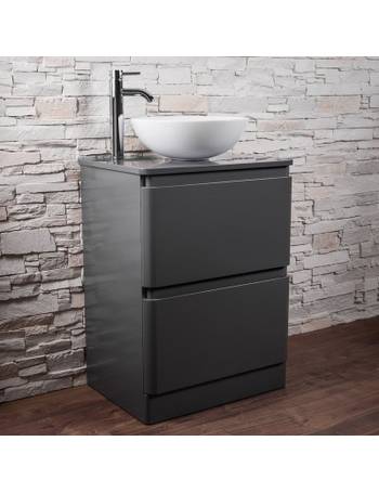 NRG 600mm Grey Floor Standing Vanity Sink Unit Countertop Basin Bathroom 2 Drawer Storage Furniture