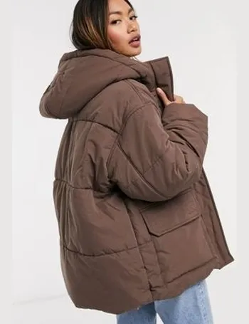 asos design puffer jacket in cappuccino