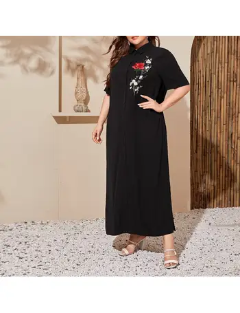 SHEIN Plus Floral Embroidered Maxi Shirt Dress
