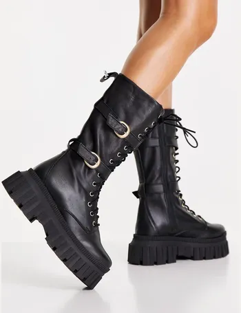 asos design alton leather lace up boots in black