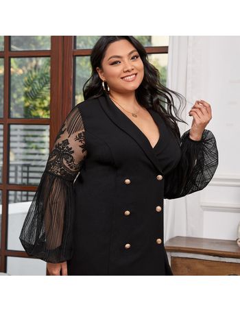 SHEIN Plus Shawl Collar Fringe Trim Blazer Dress  Plus size going out  outfits, Plus size fashion, Plus size party dresses