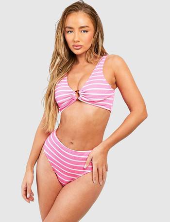 Buy Boohoo Striped 3 Piece Padded Bikini And Sarong Set In Red