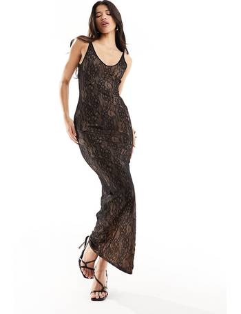 ASOS DESIGN cami mini slip dress in high shine satin with lace up back in  black