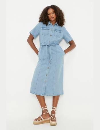 Alison Midi Dress Long Sleeve Front Split Denim Dress In, 45% OFF