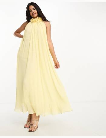 ASOS DESIGN scrunch neck soft textured a-line midi dress in pastel lemon