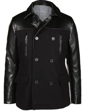 dkny leather panel coat