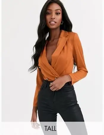 Paper Dolls Plus tailored blouse bodysuit with gold button detail in  terracotta