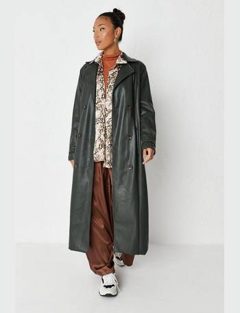 Missguided Petite Faux Leather Contrast Trim Trench Coat