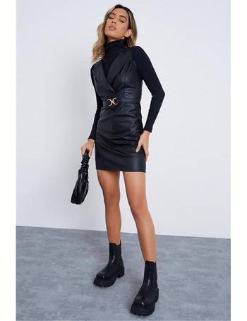 I Saw It First, Faux Leather Knot Front Midi Dress With Arm Gloves, Black
