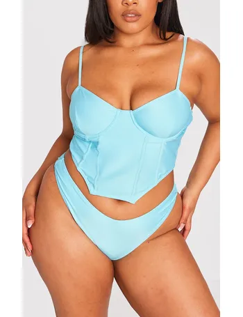 Plt Blue Burnout Towelling High Leg Bikini Bottoms