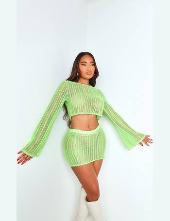 Lime Stretch Woven Boned Corset Crop Top